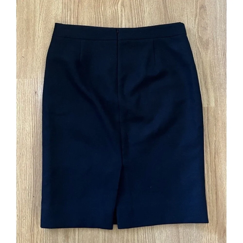 J Crew Black 100% Wool Knee Length No. 2 Pencil Skirt Size 6